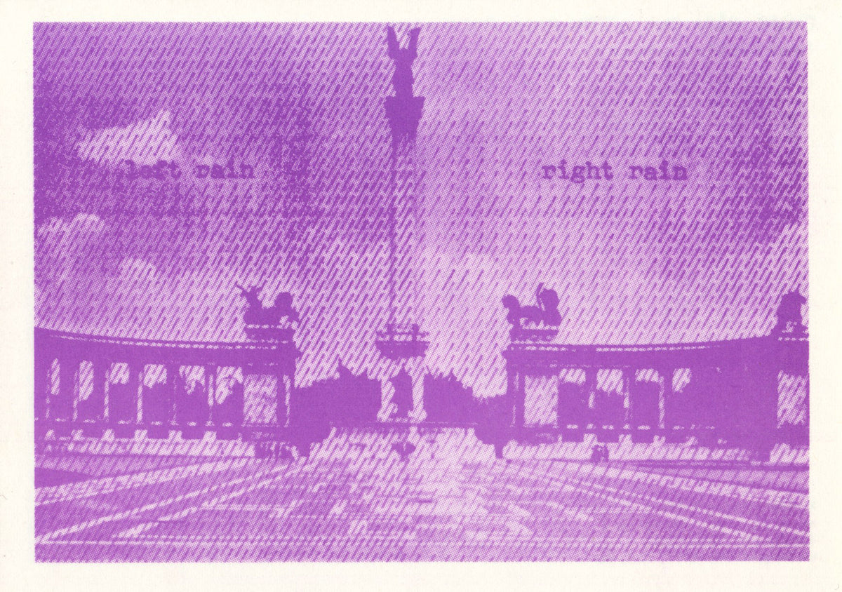 10 postcard of Endre Tót
One Dozen Rain Postcards
1973
12 postcards and credits-page in stamped envelope
11,5 x 16 cm (envelop), 10,5 x 15 cm (postcards)
Published by Albrecht D. / Reflection Press, Stuttgart
not numbered, not signed mailart