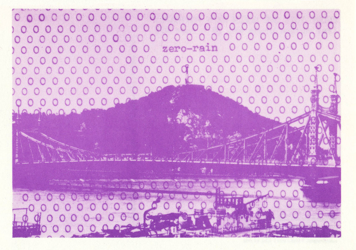 4 postcard of Endre Tót
One Dozen Rain Postcards
1973
12 postcards and credits-page in stamped envelope
11,5 x 16 cm (envelop), 10,5 x 15 cm (postcards)
Published by Albrecht D. / Reflection Press, Stuttgart
not numbered, not signed mailart