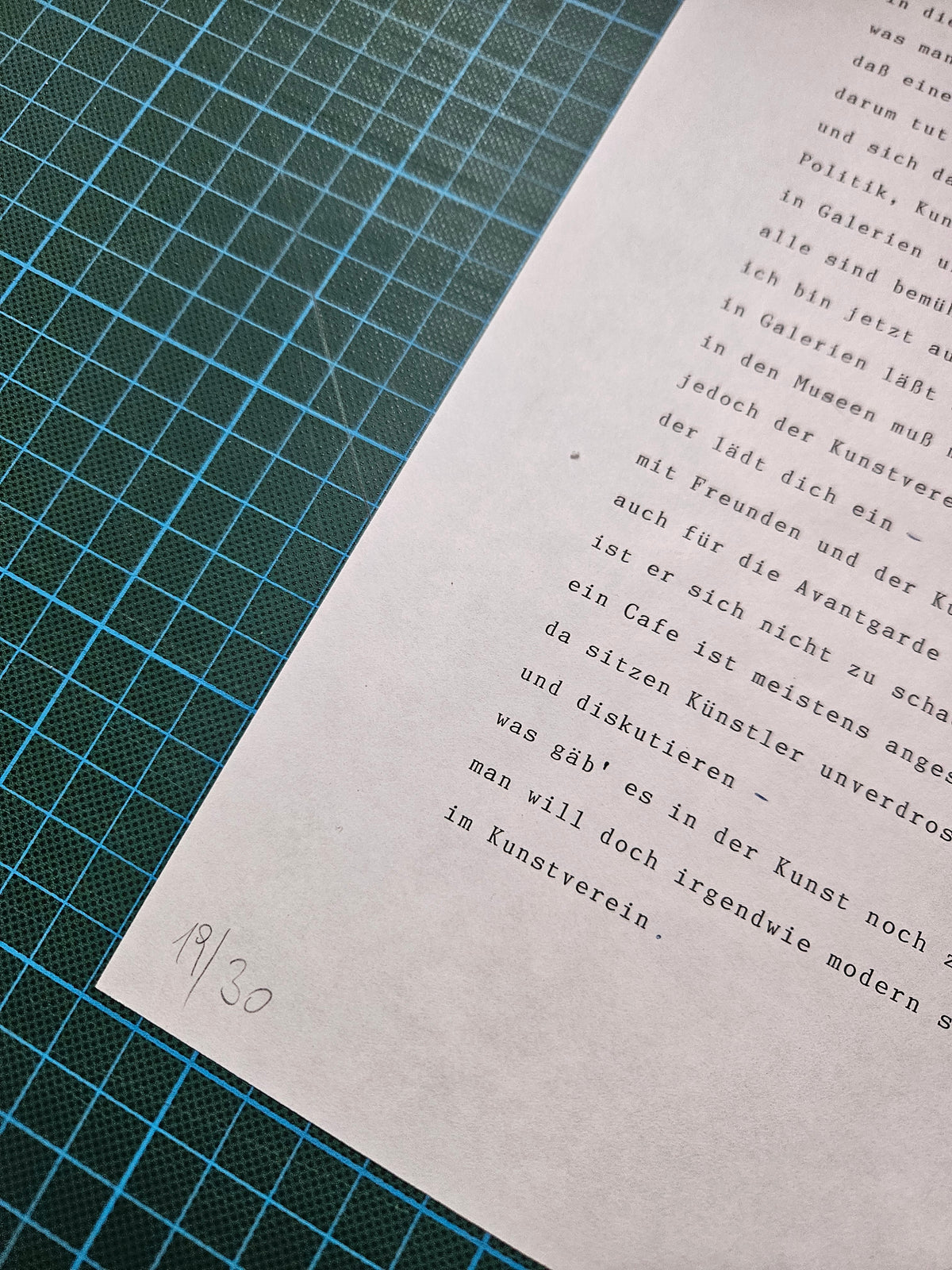 Detail of a poem by Heimo Zobernig, which got published as a limited edition. Signed and numbered. number Heimo Zobernig
ohne Titel
1992
Typewriter, ball pen on paper
29.7 x 21 cm
Ed 19/30